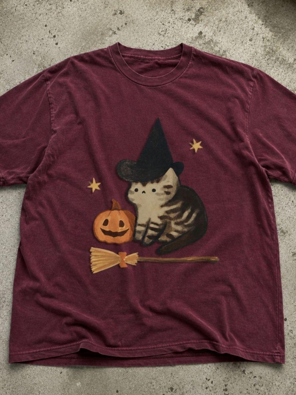 Gildan Burgundy Cat Witch Graphic Tee